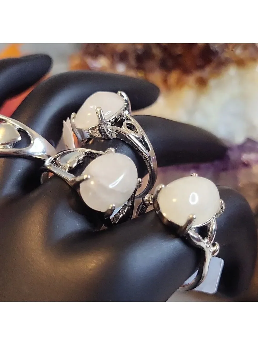 Snow Quartz Gemstone Silver Plated Rings Size 7